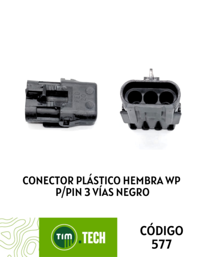 Conector plástico hembra WP p/pin 3 vias negro