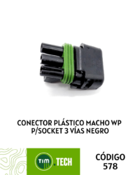 Conector plástico macho WP  p/socket 3 vías negro