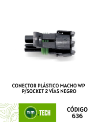 Conector plástico macho WP p/socket 2 vías negro